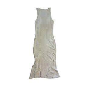White Crochet Knit Sleeveless Maxi Dress Pointelle Cable Stitch Size S